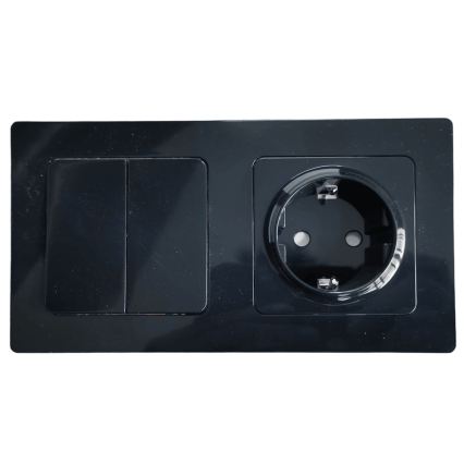 Aigostar - Interruptor doble n.º 6 y toma de corriente SCHUKO 230 V con marco negro
