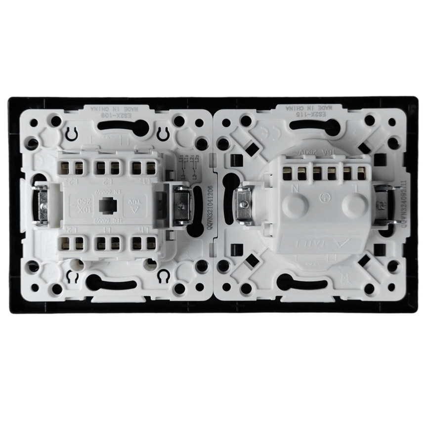 Aigostar - Interruptor doble n.º 6 y toma de corriente SCHUKO 230 V con marco negro