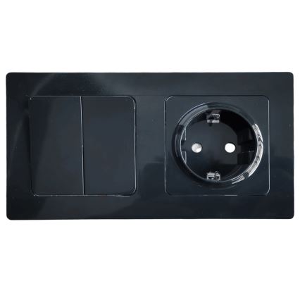 Aigostar - Interruptor doble nº 5 y enchufe SCHUKO 230 V con marco, negro
