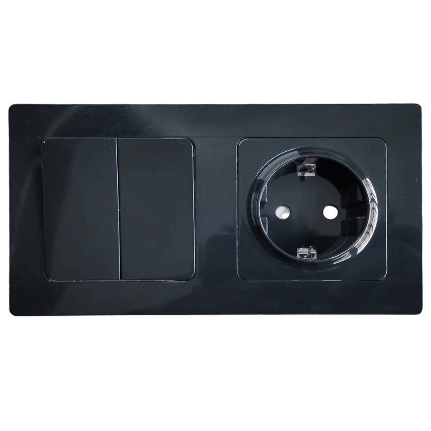 Aigostar - Interruptor doble nº 5 y enchufe SCHUKO 230 V con marco, negro