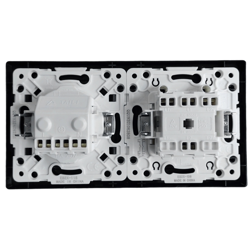 Aigostar - Interruptor doble nº 5 y enchufe SCHUKO 230 V con marco, negro