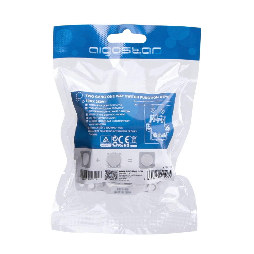 Aigostar - Interruptor doble sin marco č. 5 plateado