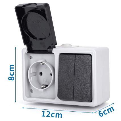 Aigostar - Interruptor doméstico para corriente alterna con toma de corriente 250V/16A IP54