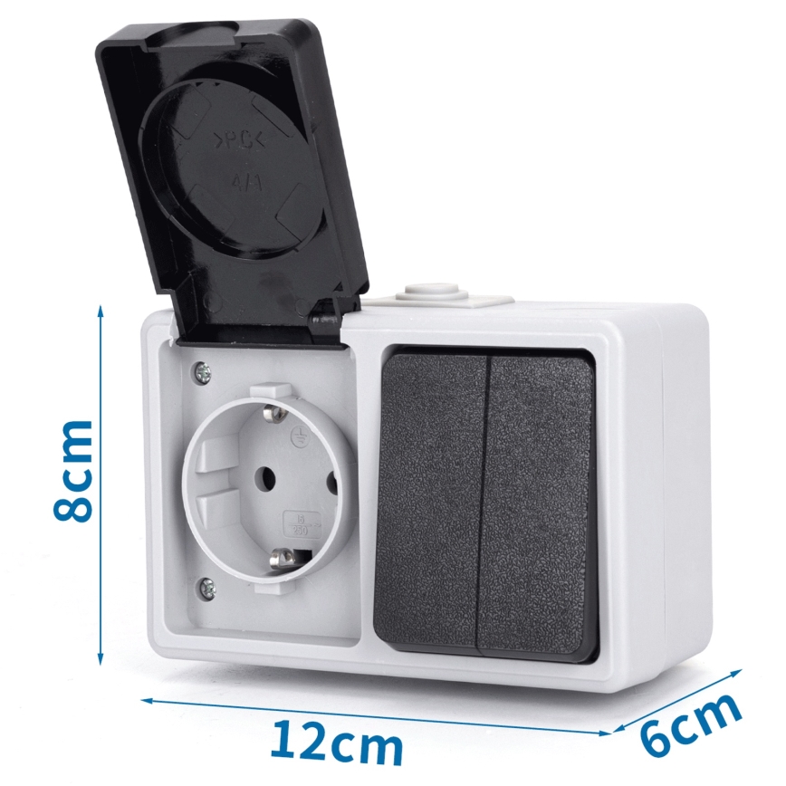 Aigostar - Interruptor doméstico para corriente alterna con toma de corriente 250V/16A IP54