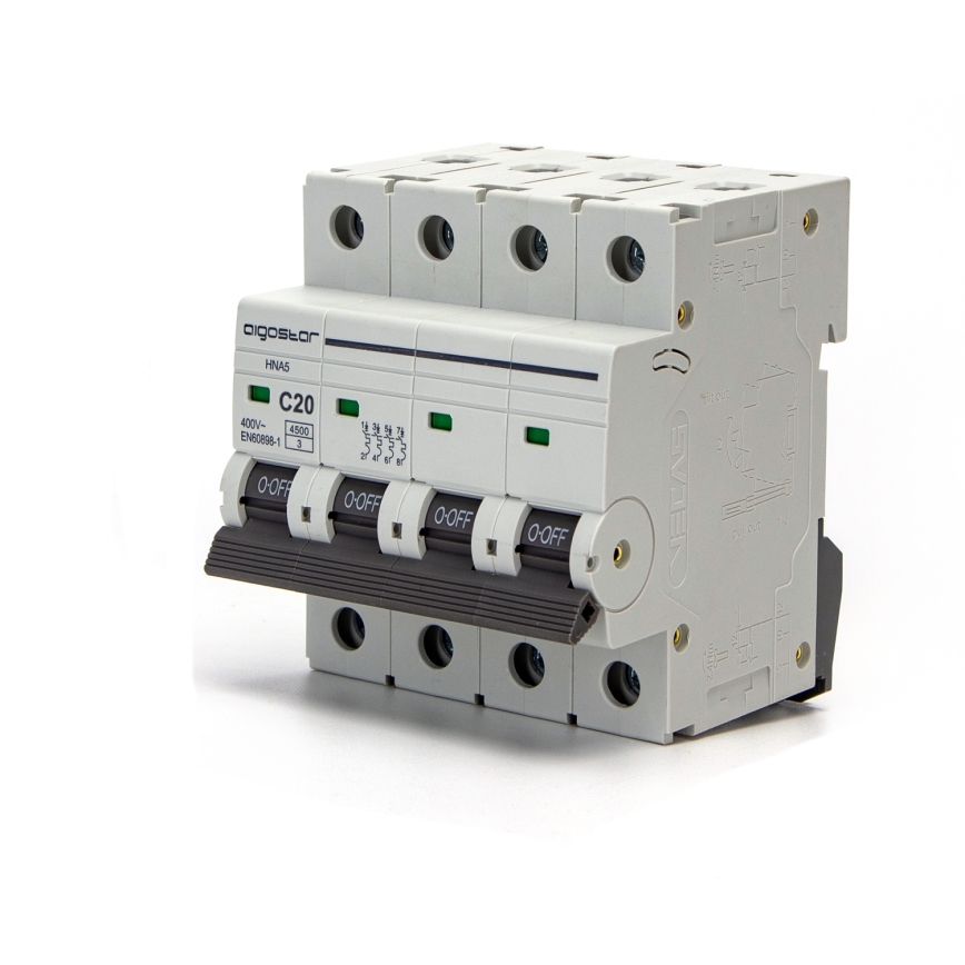Aigostar - Interruptor magnetotérmico 4 polos (4P) 20 A, curva C, 400 V