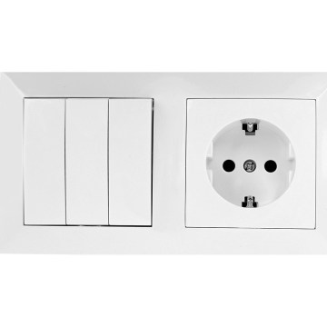 Aigostar - Interruptor triple n.º 3 y enchufe SCHUKO 230 V con marco blanco