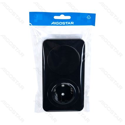 Aigostar - Interruptor unipolar n.º 1 y toma SCHUKO 230 V con marco negro
