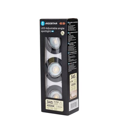 Aigostar - Juego 3x focos empotrables LED 1xGU10/4,5W/230V 4000K negro