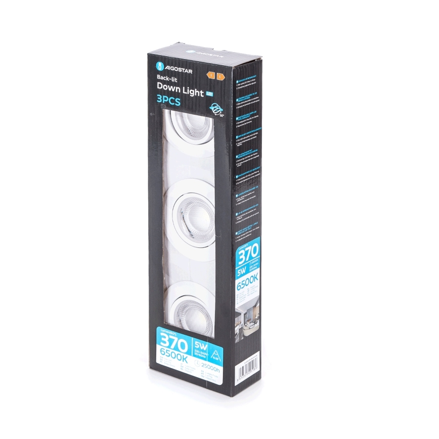Aigostar - Juego de 3 focos empotrables LED/5W/230V 6500K Ø 8,5 cm blanco