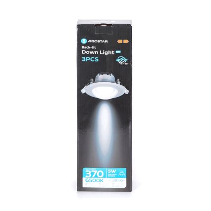 Aigostar - Juego de 3 focos empotrables LED/5W/230V 6500K Ø 8,5 cm blanco