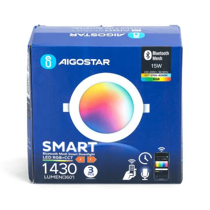 Aigostar - Set de 3 luminarias empotrables LED RGBW regulables MESH LED/15W/230V 2700K-6500K Ø17 cm