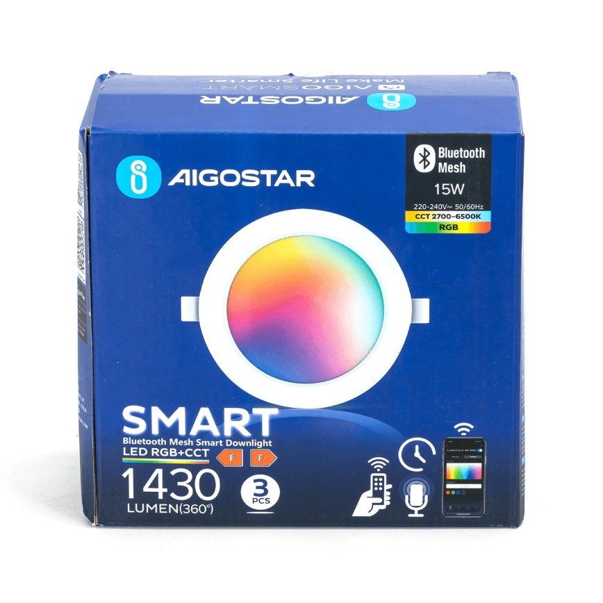 Aigostar - Set de 3 luminarias empotrables LED RGBW regulables MESH LED/15W/230V 2700K-6500K Ø17 cm