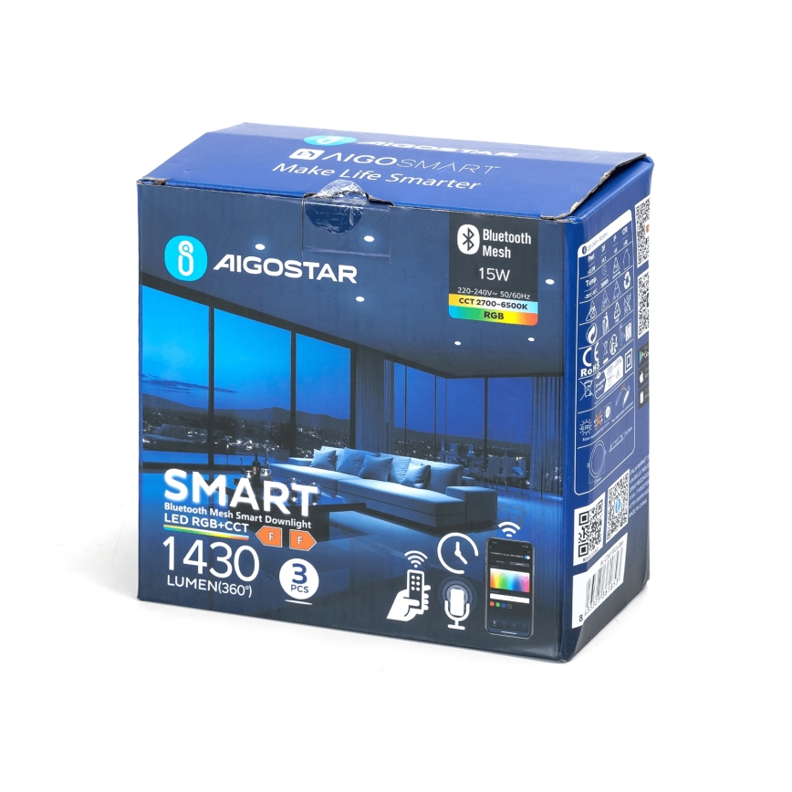 Aigostar - Set de 3 luminarias empotrables LED RGBW regulables MESH LED/15W/230V 2700K-6500K Ø17 cm