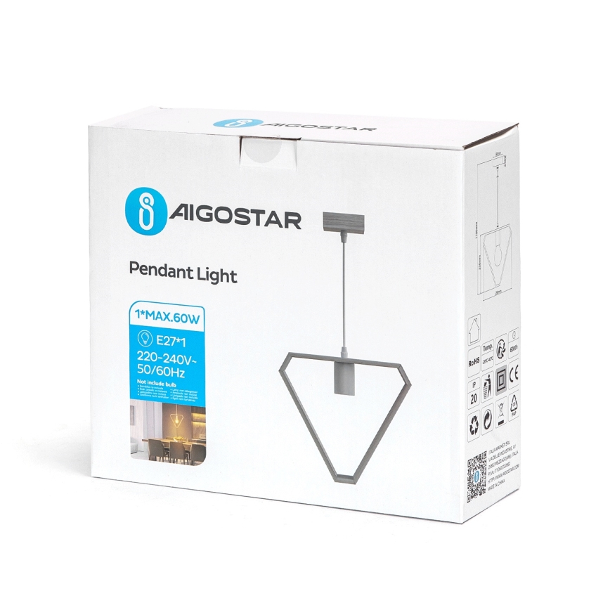 Aigostar - Lámpara colgante de madera con cable, 1xE27/60W/230V, acabado en pino