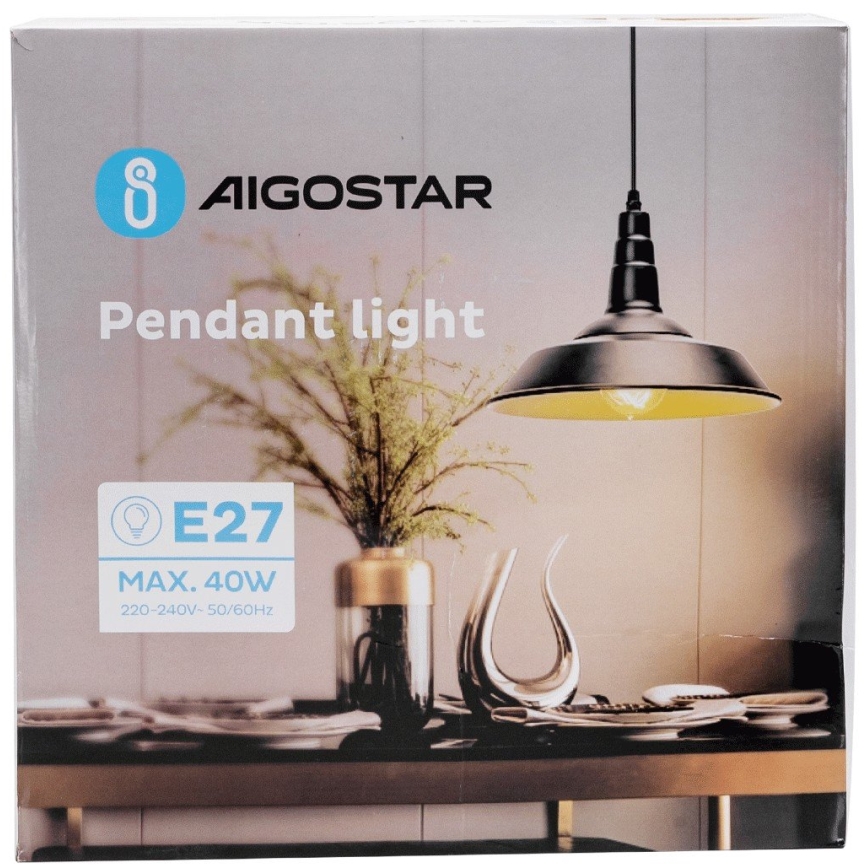 Aigostar - Lámpara colgante LED con cable 1xE27/60W/230V Ø 36 cm negra