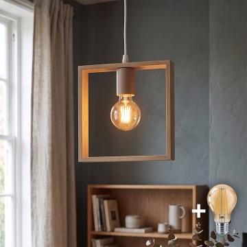Aigostar - Lámpara colgante LED de madera con cable 1xE27/9W/230V 2200K de pino