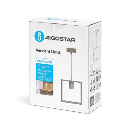 Aigostar - Lámpara colgante LED de madera con cable 1xE27/9W/230V 2200K de pino