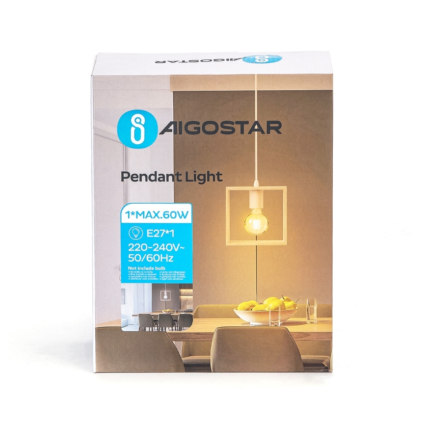 Aigostar - Lámpara colgante LED de madera con cable 1xE27/9W/230V 2200K de pino