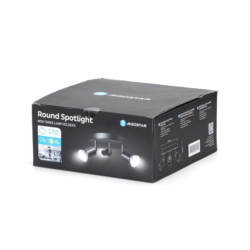 Aigostar - Lámpara de focos 3xGU10/60W/230V negra