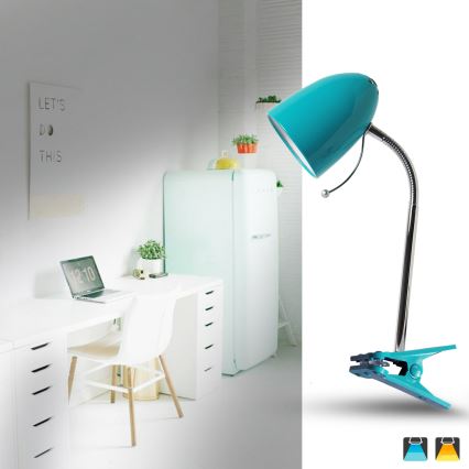 Aigostar - Lámpara de mesa con clip 1xE27/11W/230V azul/cromo brillante