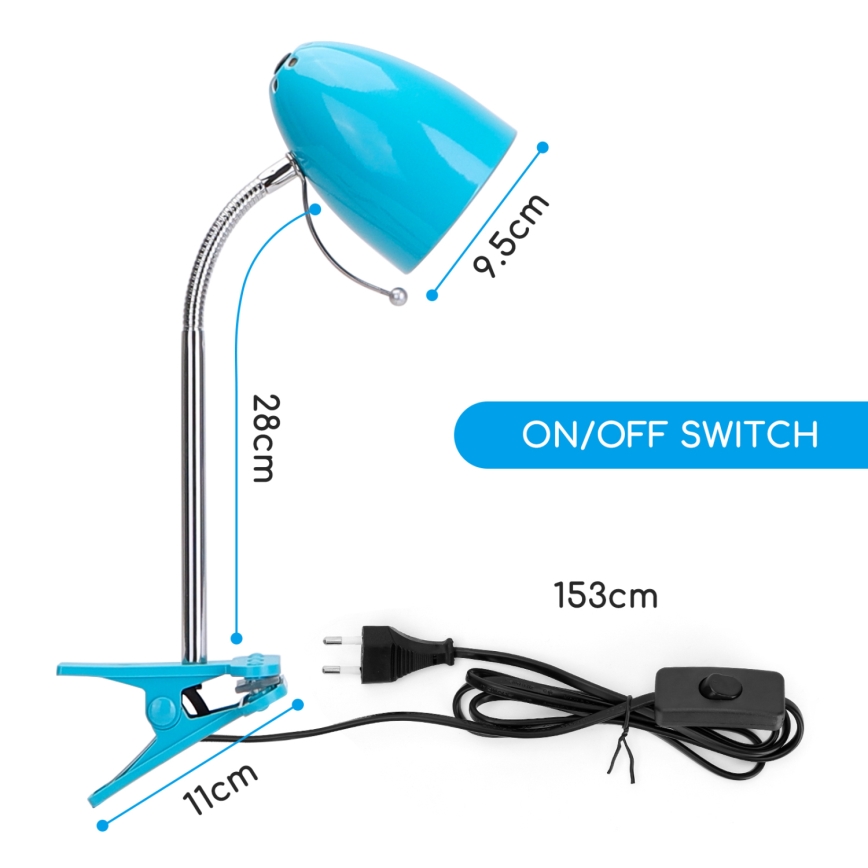 Aigostar - Lámpara de mesa con clip 1xE27/11W/230V azul/cromo brillante