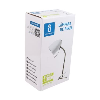 Aigostar - Lámpara de mesa con clip 1xE27/11W/230V blanca/cromo brillante