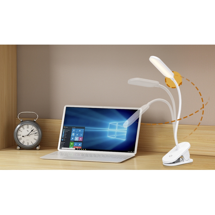 Aigostar - Lámpara de mesa LED regulable recargable con clip LED/2,5W/5V 1200mAh blanco