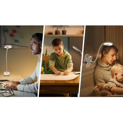 Aigostar - Lámpara de mesa LED regulable recargable con clip LED/2,5W/5V 1200mAh blanco