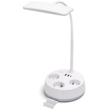 Aigostar - Lámpara de sobremesa LED regulable con enchufes y USB LED/4,6W/230V 3000/4000/6500K blanca