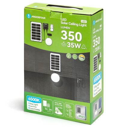 Aigostar - Luminaria LED solar de techo con sensor LED/35W/3,7V 3000 mAh IP65 + mando a distancia
