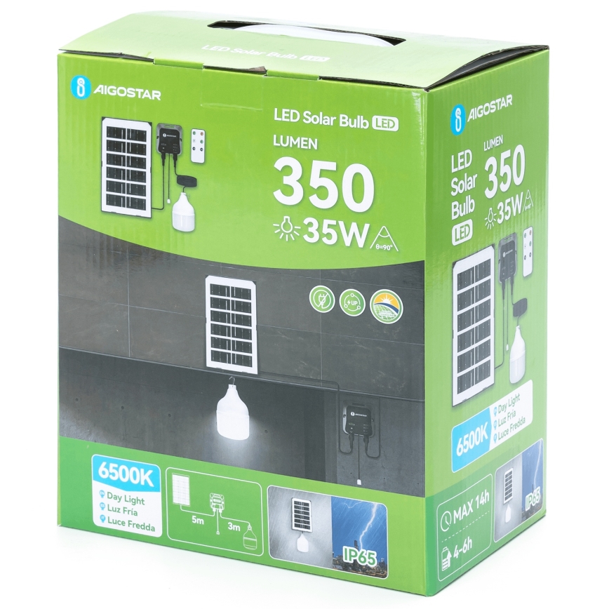 Aigostar - Lámpara colgante solar LED/35W/12V 3000 mAh 6500K IP65 Ø 10 cm + mando a distancia