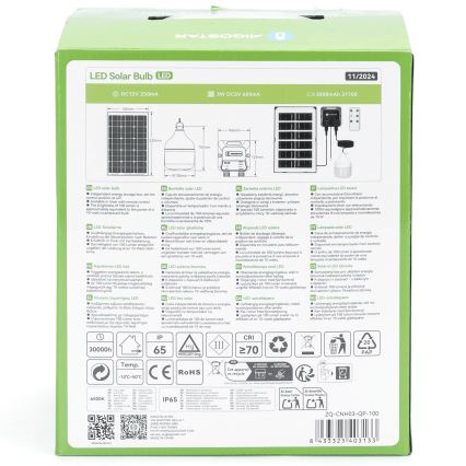 Aigostar - Lámpara colgante solar LED/35W/12V 3000 mAh 6500K IP65 Ø 10 cm + mando a distancia