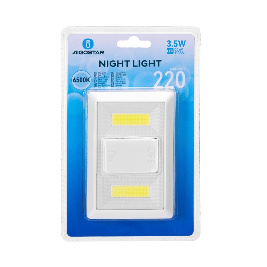 Aigostar - Lámpara nocturna portátil LED, 4x AAA, 6500K