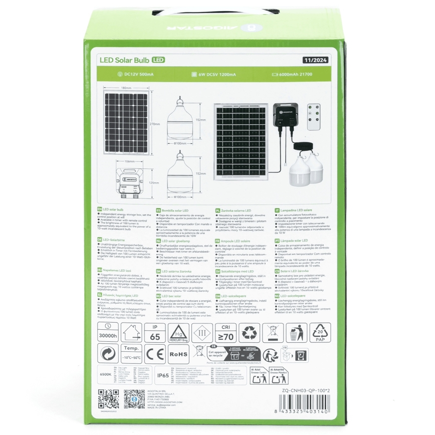 Aigostar - Candelabro solar LED 2xLED/35W/12V 6000 mAh 6500K IP65 Ø 10 cm + control remoto