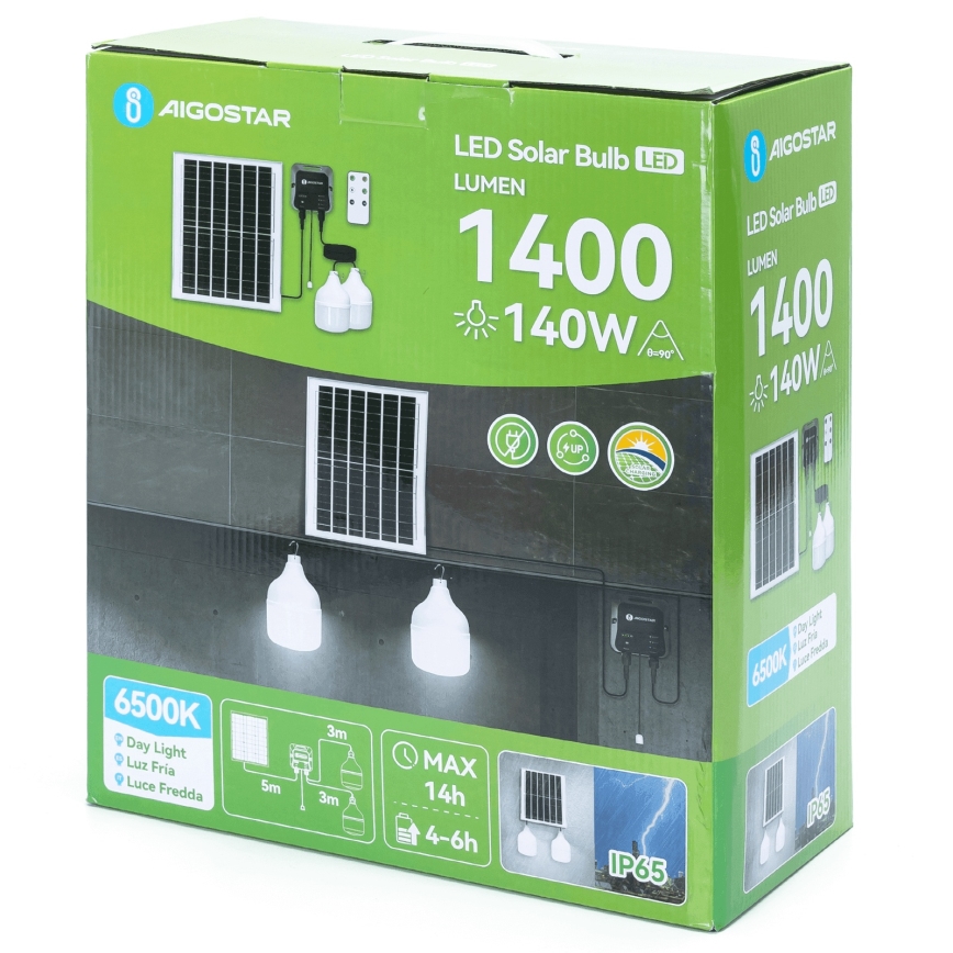 Aigostar - Lámpara solar de techo LED 2xLED/70W/12V 12000 mAh 6500K IP65 Ø 12 cm + mando a distancia