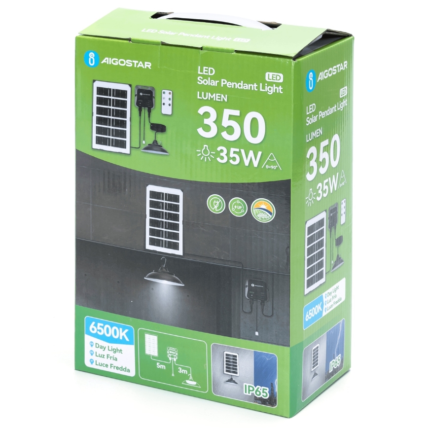 Aigostar - Lámpara colgante solar LED/35W/12V 3000 mAh 6500K IP65 diámetro 15 cm + mando a distancia