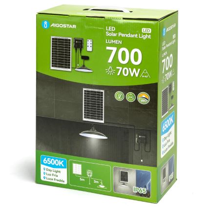 Aigostar - Lámpara solar LED/70W/12V 6000 mAh 6500K IP65 diámetro 23,5 cm + mando a distancia