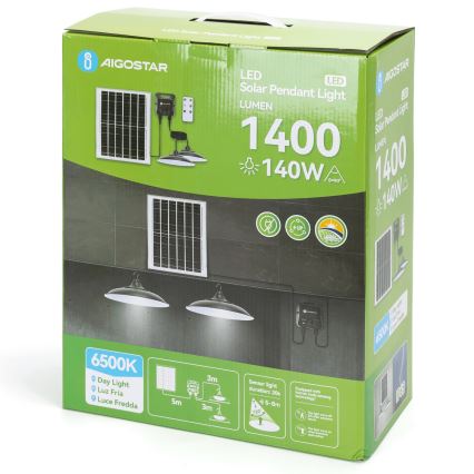 Aigostar - Lámpara solar LED con sensor, 2x LED/70W/12V 12000 mAh 6500K IP65, diámetro 23,5 cm + mando a distancia
