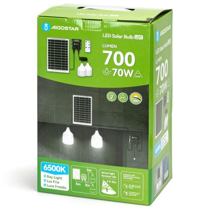 Aigostar - Lámpara solar LED con sensor 2xLED/35W/12V 6000 mAh 6500K IP65 Ø 10 cm + control remoto