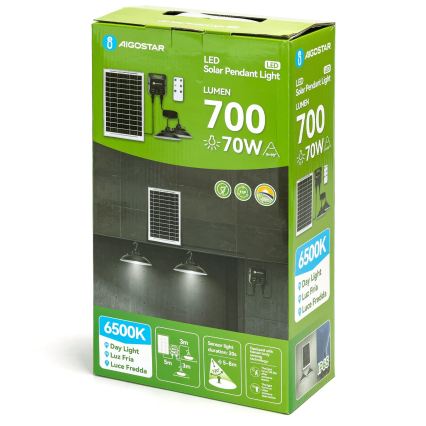 Aigostar - Lámpara solar colgante LED con sensor 2xLED/35W/12V 6000 mAh 6500K IP65 diámetro 15 cm + mando a distancia