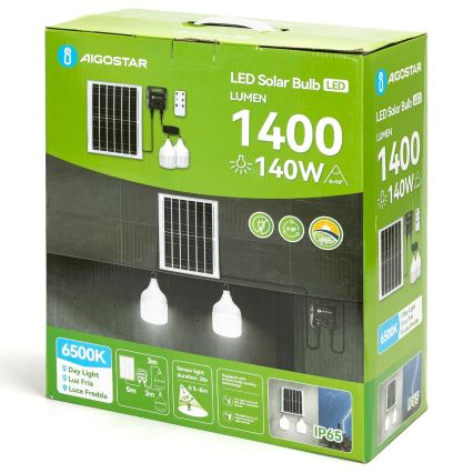 Aigostar - Lámpara solar LED con sensor 2xLED/70W/12V 12000 mAh 6500K IP65 Ø 12 cm + mando a distancia