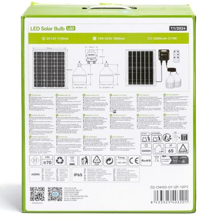 Aigostar - Lámpara solar LED con sensor 2xLED/70W/12V 12000 mAh 6500K IP65 Ø 12 cm + mando a distancia