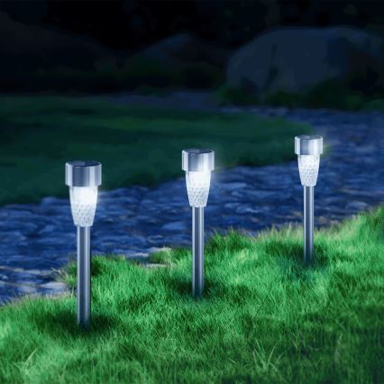 Aigostar - Lámpara solar LED LED/0,006W/1,2V 40 mAh 29,7 cm cromo mate 6500K IP44