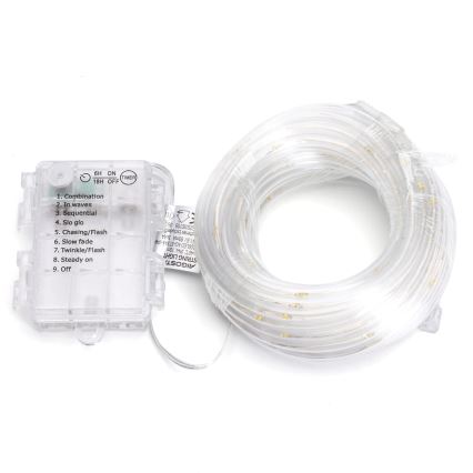 Aigostar - Guirnalda navideña LED para exterior 100xLED/8 funciones 3xAA 10,3m IP44 blanco cálido