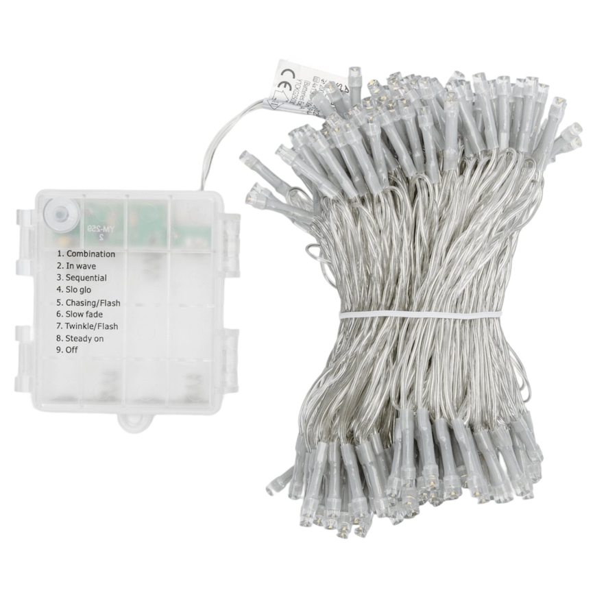 Aigostar - Cadena navideña LED para exterior 200xLED/8 funciones 4xAA 20m IP44 blanco frío