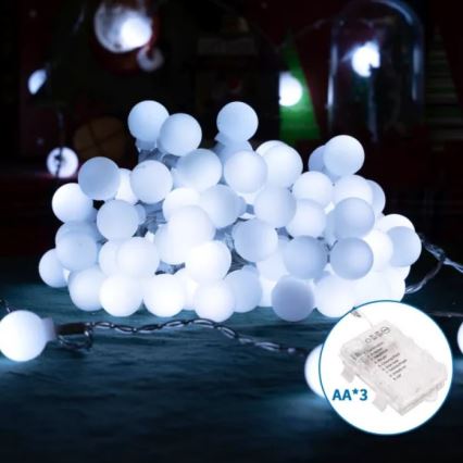 Aigostar - Cadena de luces navideñas LED para exterior 25xLED/3xAA/8 funciones 2,8 m IP44 blanco frío