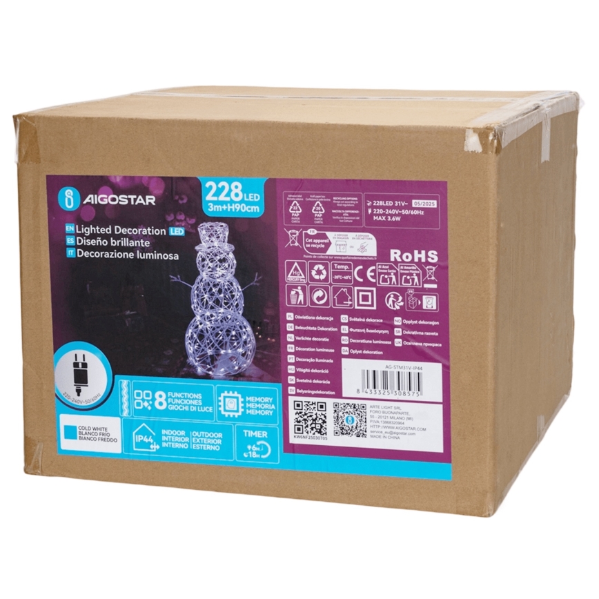Aigostar-LED Decoración navideña exterior LED/3,6W/31/230V 6500K 90cm IP44 muñeco de nieve