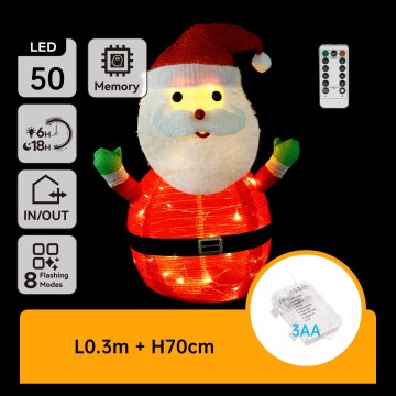 Aigostar - LED decoración navideña para exterior 50xLED/3xAA 0,7m IP44 blanco cálido Papá Noel
