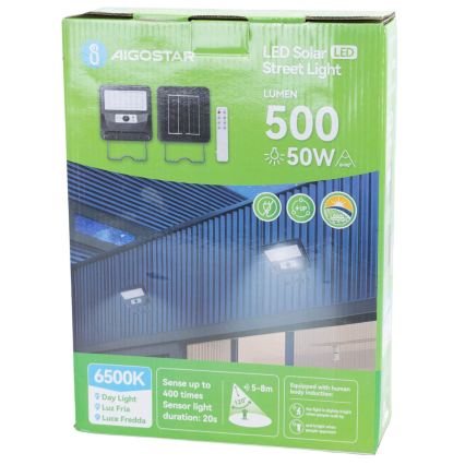 Aigostar - LED Farola solar con sensor LED/50W/3,2V 1000mAh 6500K + mando a distancia