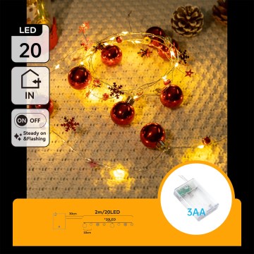 Aigostar - LED  guirnalda 20xLED/3xAA 2 m blanco cálido
